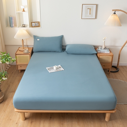 ab家纺 2024新款A类40支水洗全棉床笠三件套 海天蓝