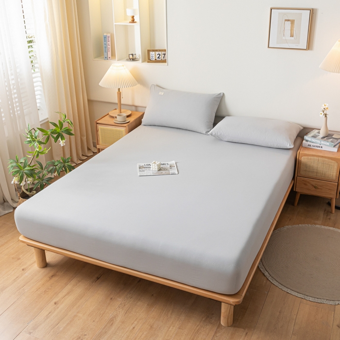 91家纺网 家纺一手货源 找家纺 ab家纺 2024新款A类40支水洗全棉床笠三件套 浅灰