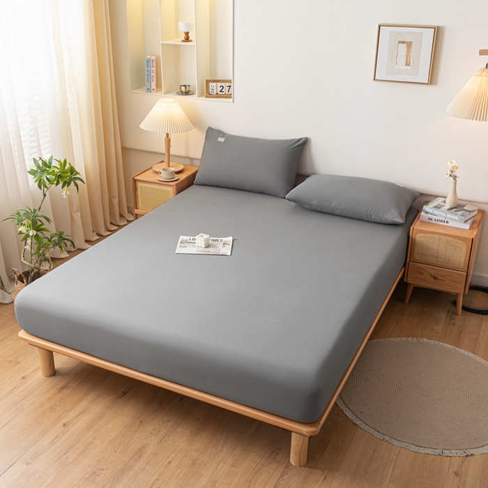 91家纺网 家纺一手货源 找家纺 ab家纺 2024新款A类40支水洗全棉床笠三件套 深灰