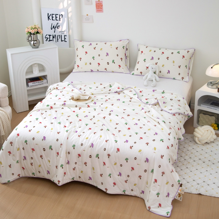 91家纺网 家纺一手货源 找家纺 维洋 2025新款A类针织大豆被夏被被子 蘑菇