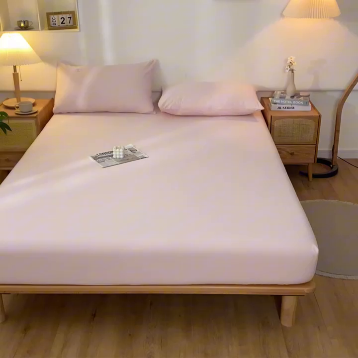 91家纺网 家纺一手货源 找家纺 ab家纺 2024新款A类40支水洗全棉床笠三件套 香芋粉