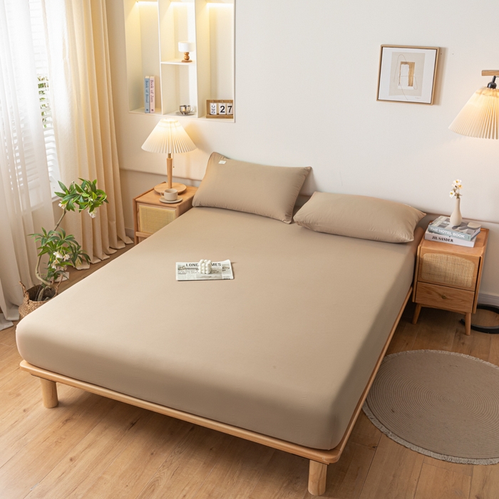 91家纺网 家纺一手货源 找家纺 ab家纺 2024新款A类40支水洗全棉床笠三件套 米咖