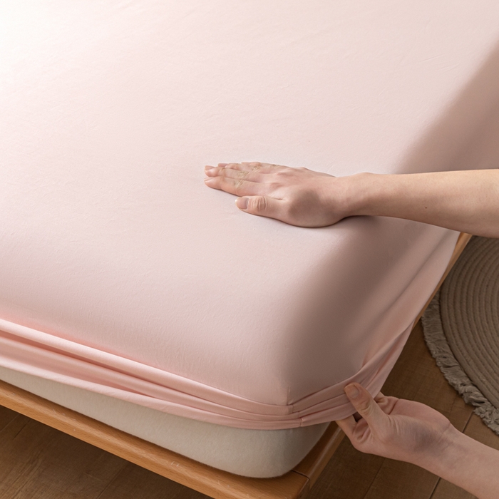 91家纺网 家纺一手货源 找家纺 ab家纺 2024新款A类40支水洗全棉床笠三件套 香芋粉