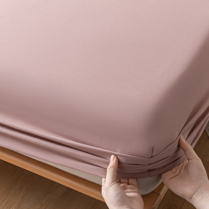 91家纺网 家纺一手货源 找家纺 ab家纺 2024新款A类40支水洗全棉床笠三件套 豆沙