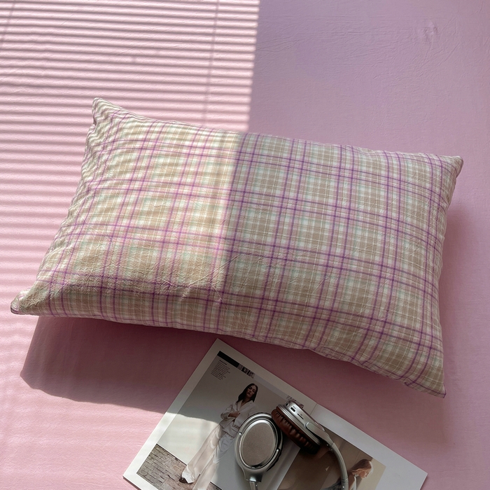 91家纺网 家纺一手货源 找家纺 艾咪 2024新款全棉色织水洗棉单品-枕套 多芙桔梗紫