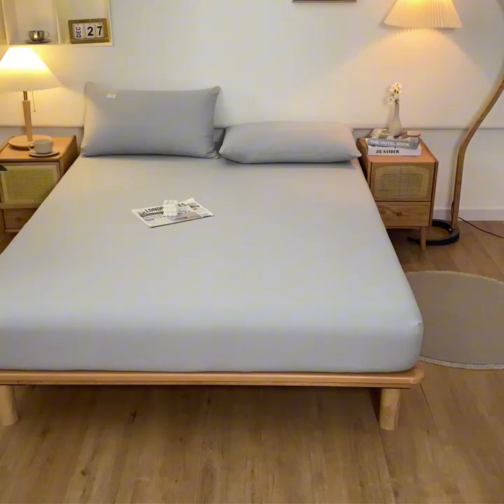 91家纺网 家纺一手货源 找家纺 ab家纺 2024新款A类40支水洗全棉床笠三件套 浅灰