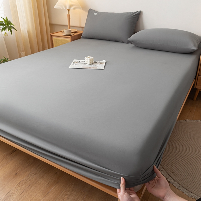 91家纺网 家纺一手货源 找家纺 ab家纺 2024新款A类40支水洗全棉床笠三件套 深灰