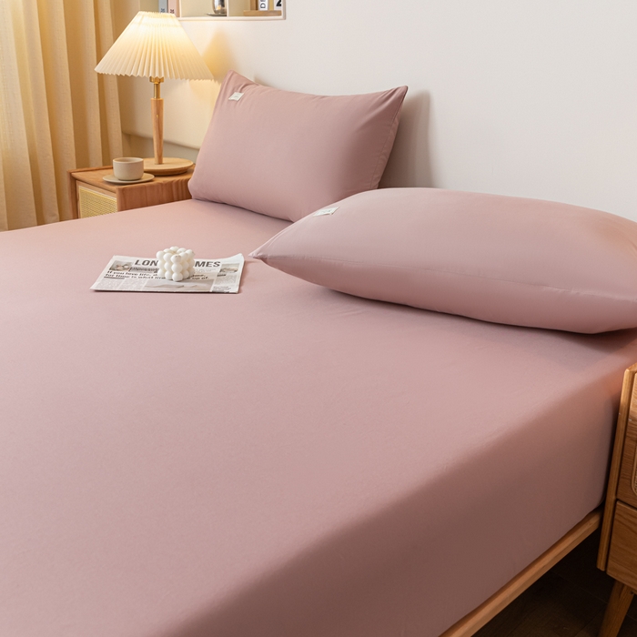 91家纺网 家纺一手货源 找家纺 ab家纺 2024新款A类40支水洗全棉床笠三件套 豆沙