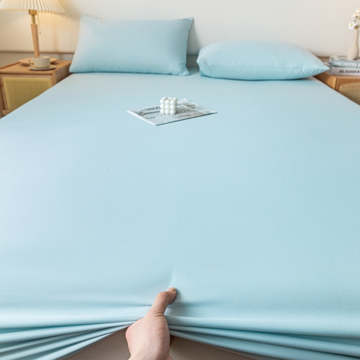 91家纺网 家纺一手货源 找家纺 ab家纺 2024新款A类40支水洗全棉床笠三件套 天空蓝