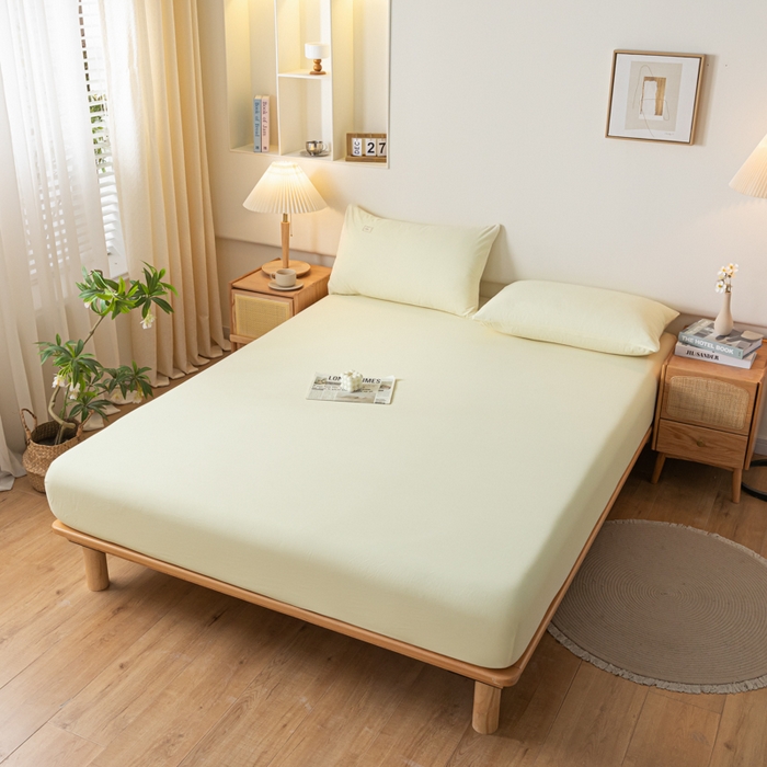 91家纺网 家纺一手货源 找家纺 ab家纺 2024新款A类40支水洗全棉床笠三件套 杏黄