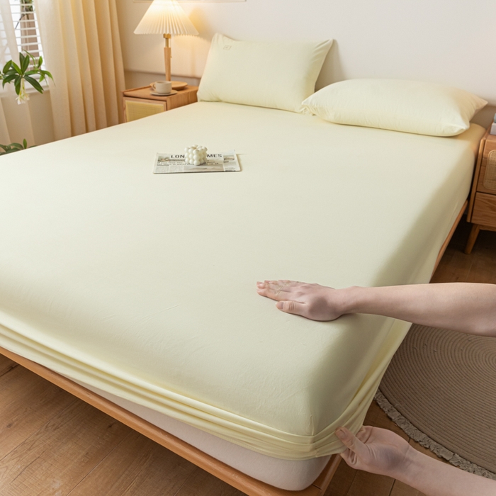 91家纺网 家纺一手货源 找家纺 ab家纺 2024新款A类40支水洗全棉床笠三件套 杏黄