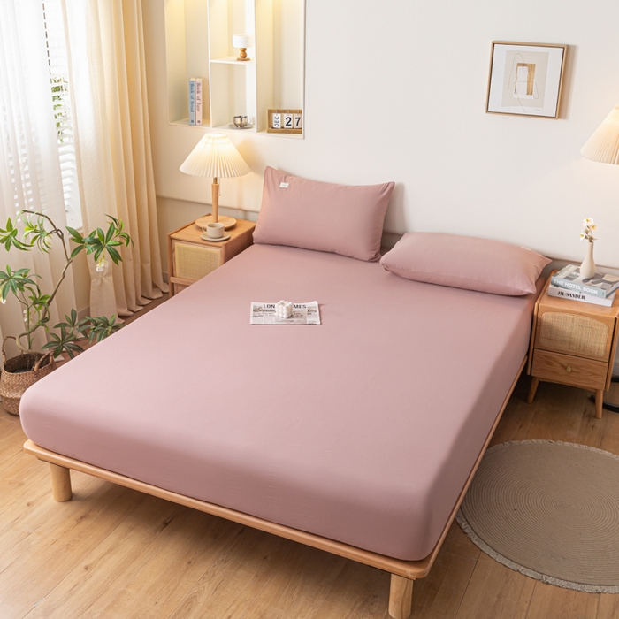 91家纺网 家纺一手货源 找家纺 ab家纺 2024新款A类40支水洗全棉床笠三件套 豆沙