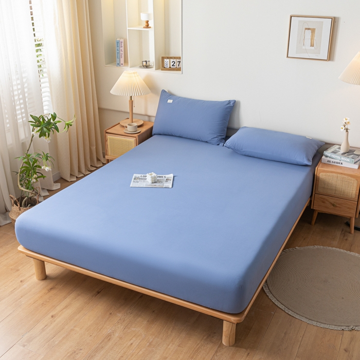 91家纺网 家纺一手货源 找家纺 ab家纺 2024新款A类40支水洗全棉床笠三件套 宾利蓝