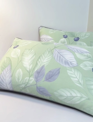 91家纺网 家纺一手货源 找家纺 元元 2024新款小清新隐藏式夹棉套件单品-夹棉枕套 淡然若尘-绿