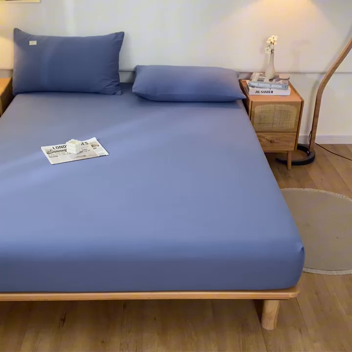 91家纺网 家纺一手货源 找家纺 ab家纺 2024新款A类40支水洗全棉床笠三件套 宾利蓝