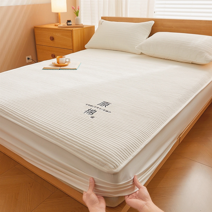 91家纺网 家纺一手货源 找家纺 喜居 2024新款原棉大豆夹棉床笠 奶白