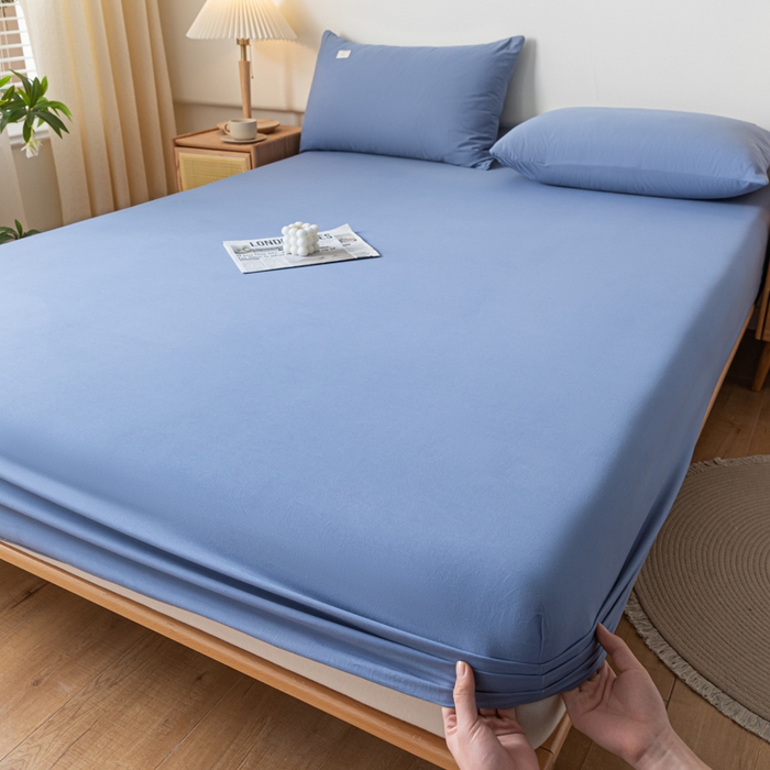 91家纺网 家纺一手货源 找家纺 ab家纺 2024新款A类40支水洗全棉床笠三件套 宾利蓝