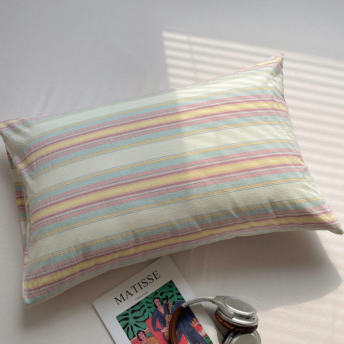 91家纺网 家纺一手货源 找家纺 艾咪 2024新款全棉色织水洗棉单品-枕套 塞约黄粉