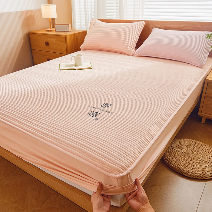 91家纺网 家纺一手货源 找家纺 喜居 2024新款原棉大豆夹棉床笠 浅粉