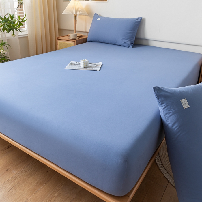 91家纺网 家纺一手货源 找家纺 ab家纺 2024新款A类40支水洗全棉床笠三件套 宾利蓝