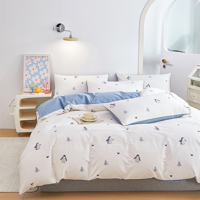 91家纺网 家纺一手货源 找家纺 元元被业 2024新款小清新隐藏式全棉夹棉四件套床笠款 嗨皮-米