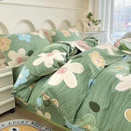 91家纺网 家纺一手货源 找家纺 （总）梦精灵家纺 2025新款直角40支全棉印花床盖四件套纯棉被套枕套