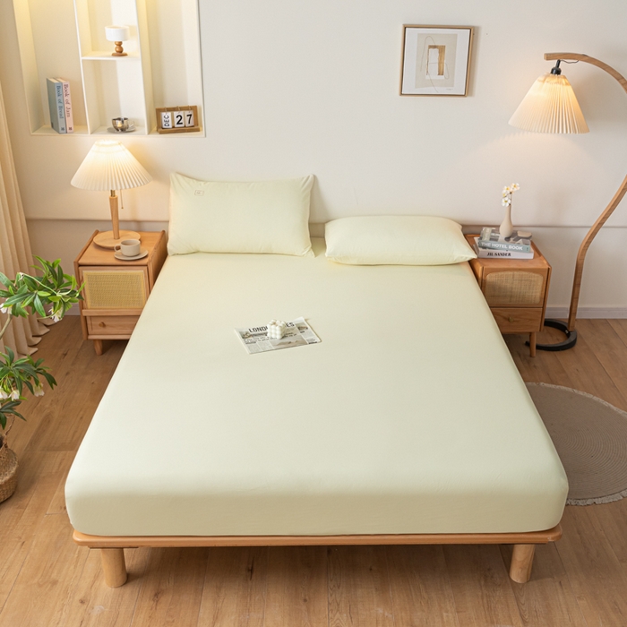 91家纺网 家纺一手货源 找家纺 ab家纺 2024新款A类40支水洗全棉床笠三件套 杏黄