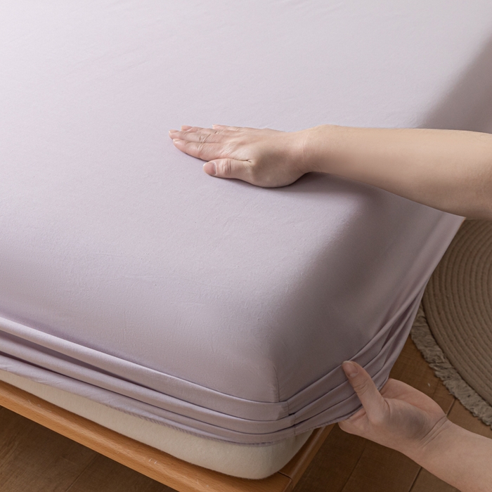 91家纺网 家纺一手货源 找家纺 ab家纺 2024新款A类40支水洗全棉床笠三件套 香芋紫