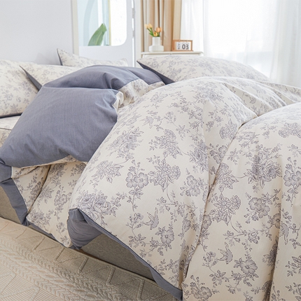 元元被业 2024新款小清新隐藏式全棉夹棉四件套床笠款 洛莉