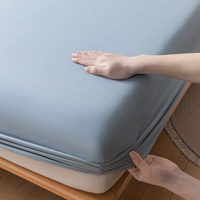 91家纺网 家纺一手货源 找家纺 ab家纺 2024新款A类40支水洗全棉床笠三件套 浅蓝