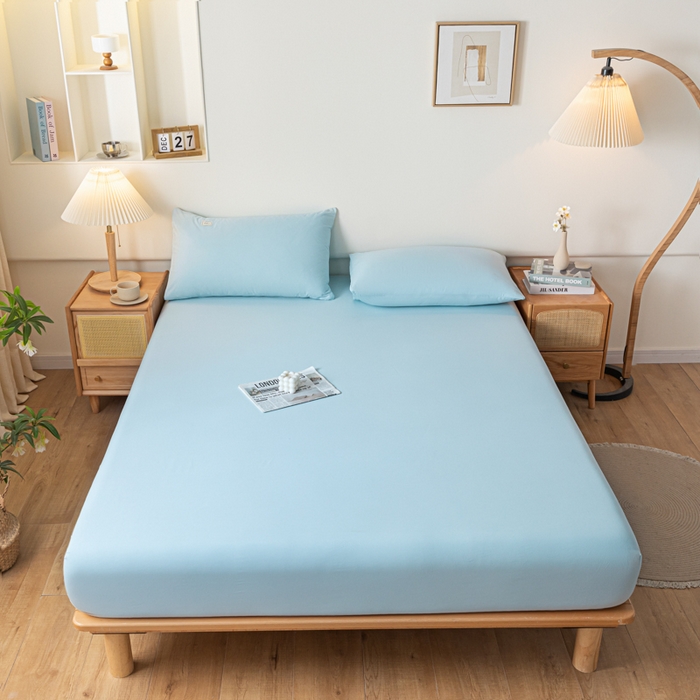 91家纺网 家纺一手货源 找家纺 ab家纺 2024新款A类40支水洗全棉床笠三件套 天空蓝