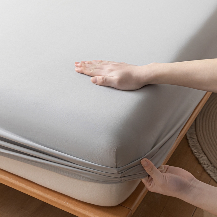 91家纺网 家纺一手货源 找家纺 ab家纺 2024新款A类40支水洗全棉床笠三件套 浅灰