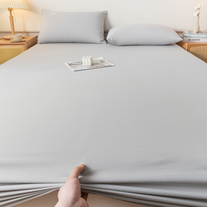 91家纺网 家纺一手货源 找家纺 ab家纺 2024新款A类40支水洗全棉床笠三件套 浅灰