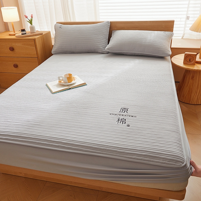 91家纺网 家纺一手货源 找家纺 喜居 2024新款原棉大豆夹棉床笠 星灰