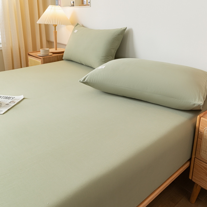 91家纺网 家纺一手货源 找家纺 ab家纺 2024新款A类40支水洗全棉床笠三件套 螺旋藻绿