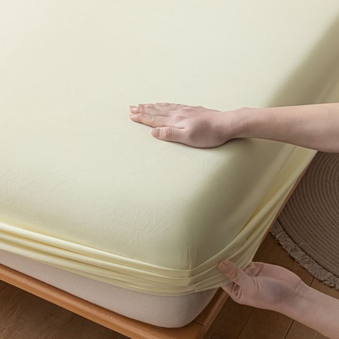 91家纺网 家纺一手货源 找家纺 ab家纺 2024新款A类40支水洗全棉床笠三件套 杏黄