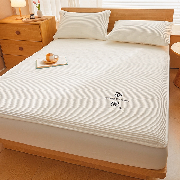 91家纺网 家纺一手货源 找家纺 喜居 2024新款原棉大豆夹棉床笠 奶白