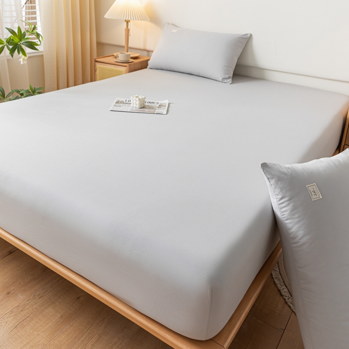 91家纺网 家纺一手货源 找家纺 ab家纺 2024新款A类40支水洗全棉床笠三件套 浅灰