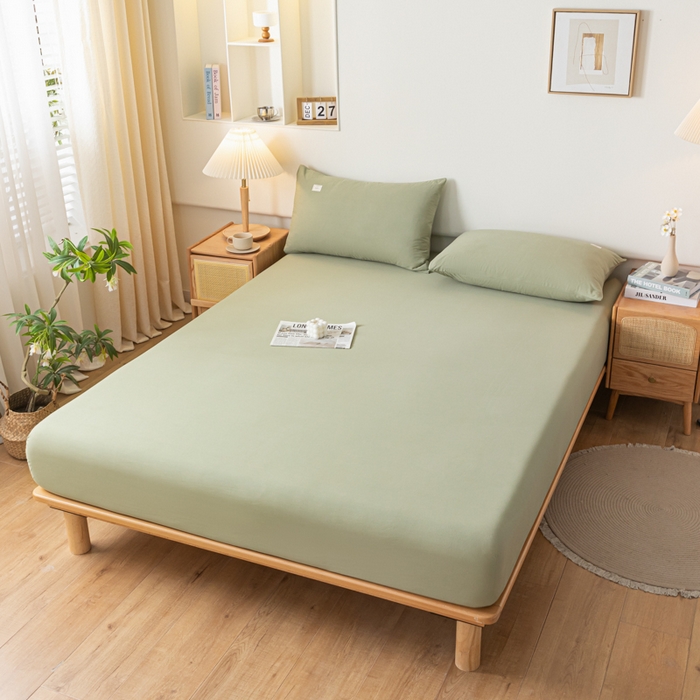 91家纺网 家纺一手货源 找家纺 ab家纺 2024新款A类40支水洗全棉床笠三件套 螺旋藻绿