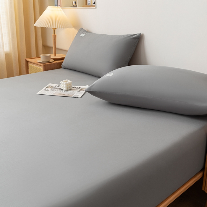 91家纺网 家纺一手货源 找家纺 ab家纺 2024新款A类40支水洗全棉床笠三件套 深灰