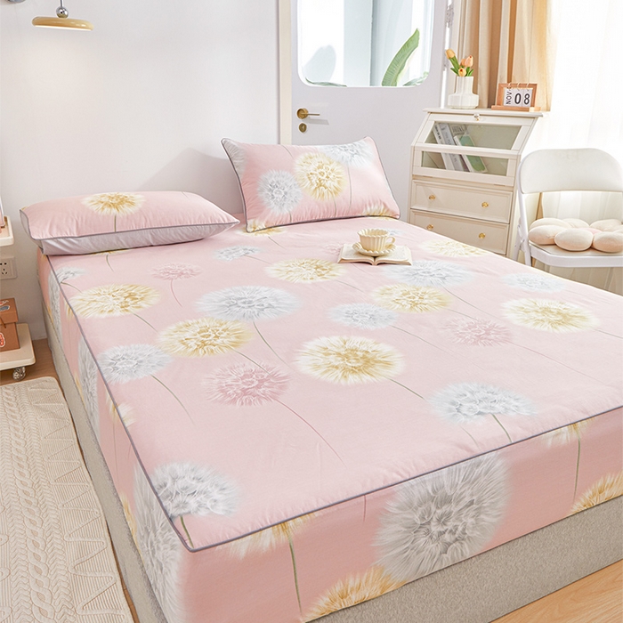 91家纺网 家纺一手货源 找家纺 元元 2024新款小清新隐藏式夹棉套件单品-夹棉床笠 惟妙惟肖-粉