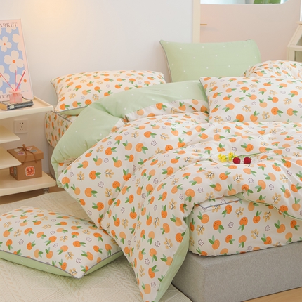 91家纺网 家纺一手货源 找家纺 （总）元元被业 2024新款小清新隐藏式全棉夹棉四件套床笠款