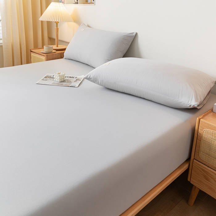 91家纺网 家纺一手货源 找家纺 ab家纺 2024新款A类40支水洗全棉床笠三件套 浅灰