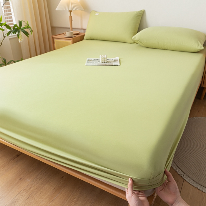 91家纺网 家纺一手货源 找家纺 ab家纺 2024新款A类40支水洗全棉床笠三件套 橄榄绿