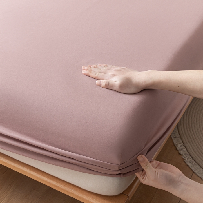 91家纺网 家纺一手货源 找家纺 ab家纺 2024新款A类40支水洗全棉床笠三件套 豆沙