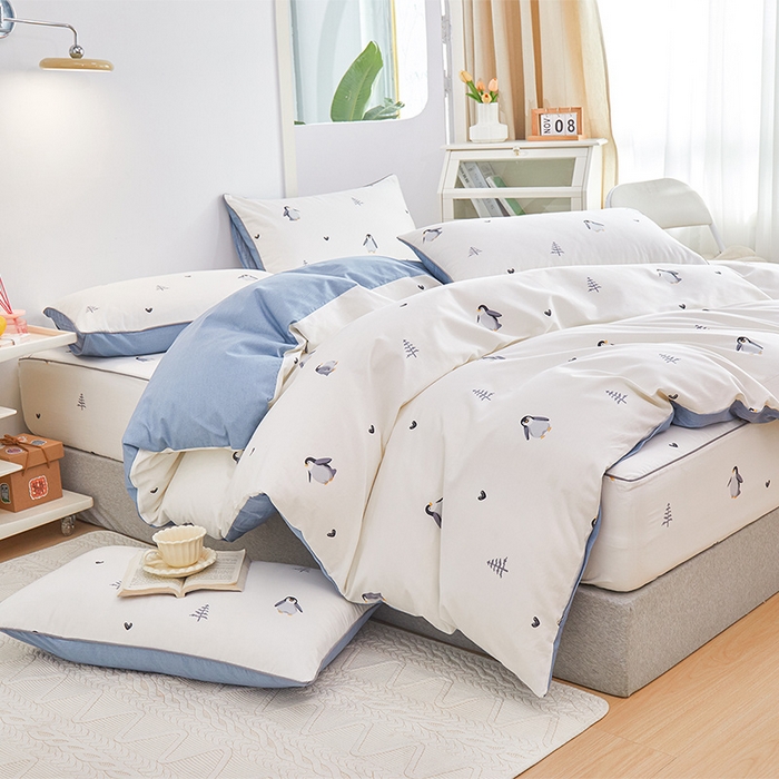 91家纺网 家纺一手货源 找家纺 元元被业 2024新款小清新隐藏式全棉夹棉四件套床笠款 嗨皮-米