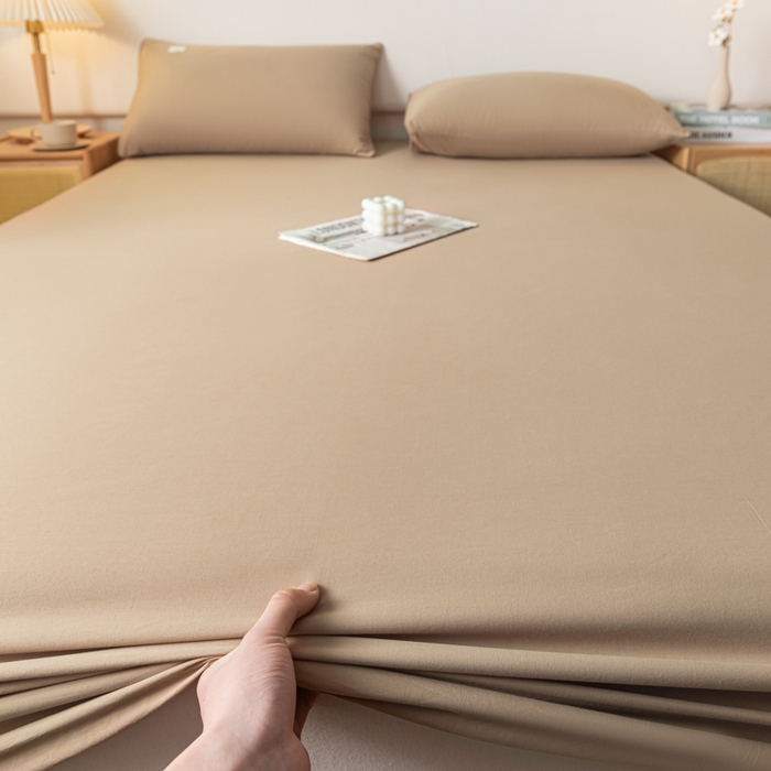 91家纺网 家纺一手货源 找家纺 ab家纺 2024新款A类40支水洗全棉床笠三件套 米咖