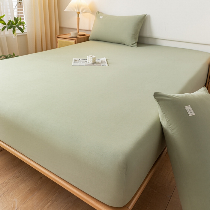 91家纺网 家纺一手货源 找家纺 ab家纺 2024新款A类40支水洗全棉床笠三件套 螺旋藻绿