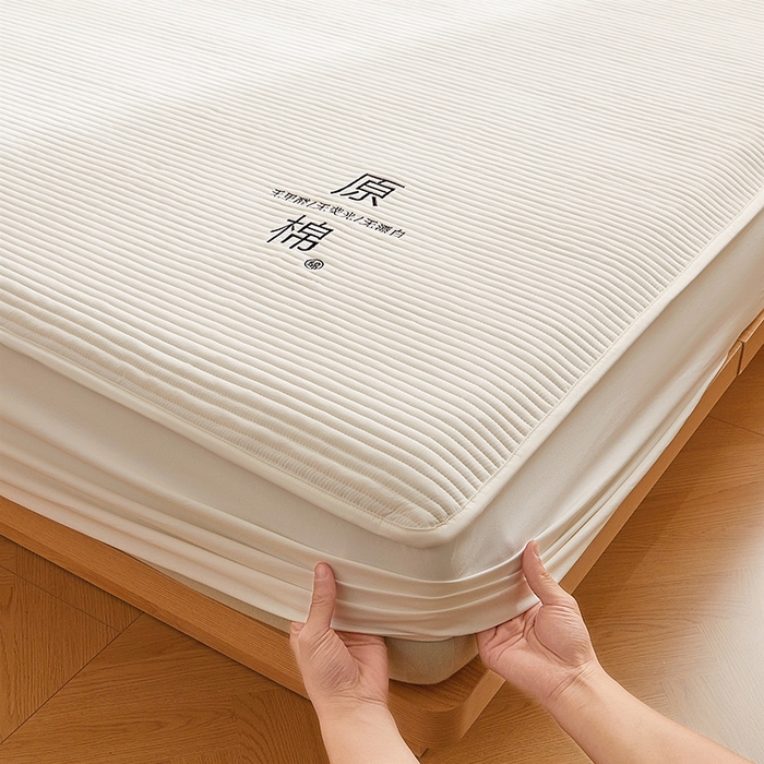 91家纺网 家纺一手货源 找家纺 喜居 2024新款原棉大豆夹棉床笠 奶白