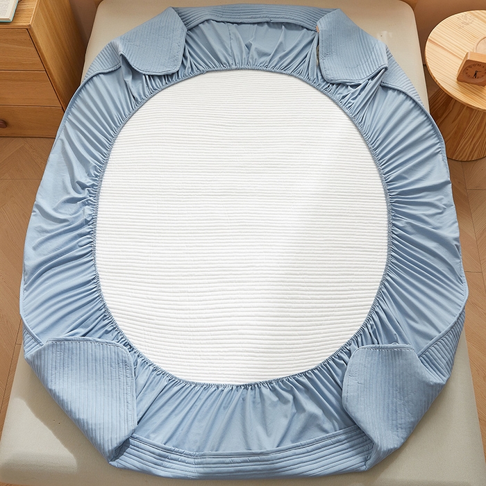 91家纺网 家纺一手货源 找家纺 喜居 2024新款原棉大豆夹棉床笠 雾蓝